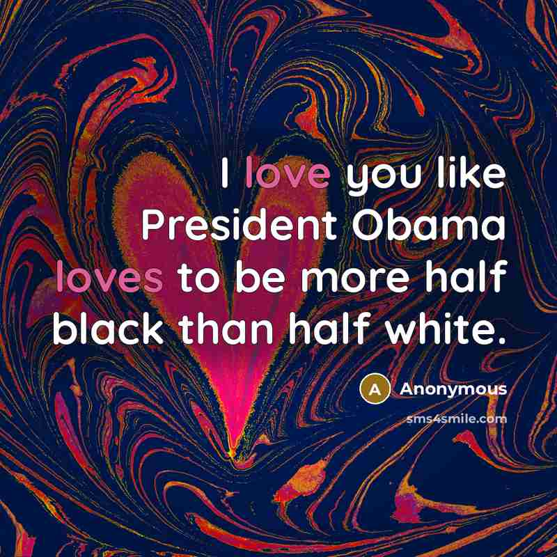 “I love you like President Obama loves to be more half black than half white.” quote by Anonymous