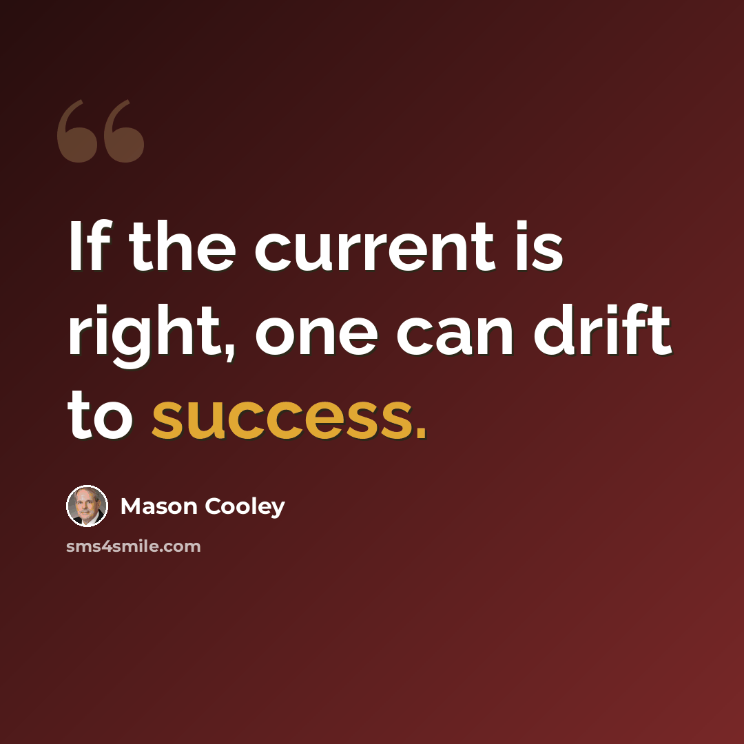 “If the current is right, one can drift to success.” quote by Mason Cooley