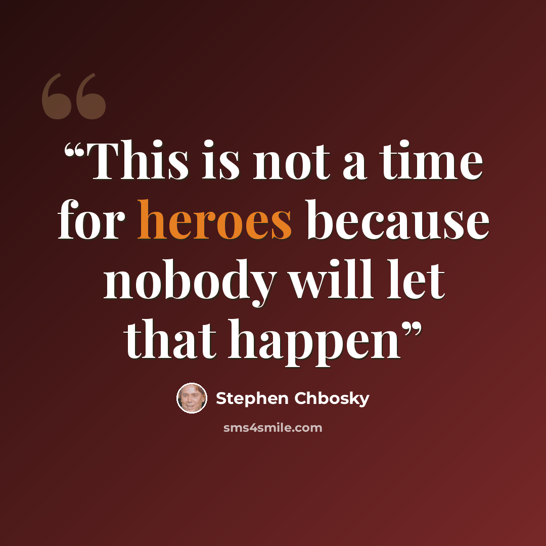 “This is not a time for heroes because nobody will let that happen” quote by Stephen Chbosky