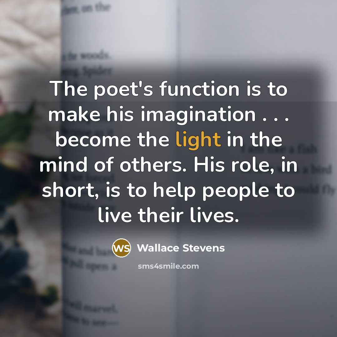 “The poet's function is to make his imagination . . . become the light in the mind of others. His role, in short, is to help people to live their lives.” quote by Wallace Stevens