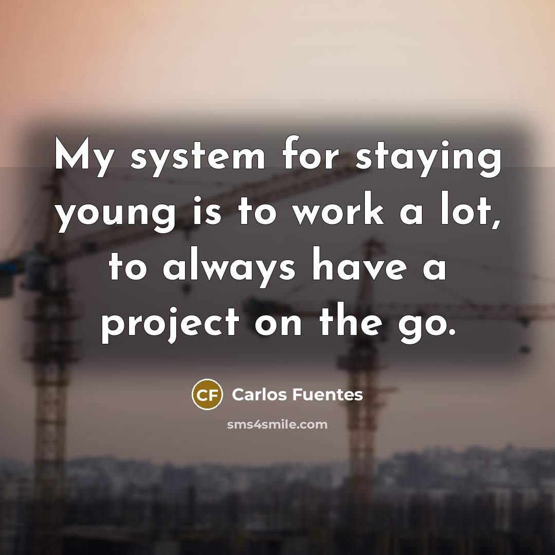 “My system for staying young is to work a lot, to always have a project on the go.” quote by Carlos Fuentes