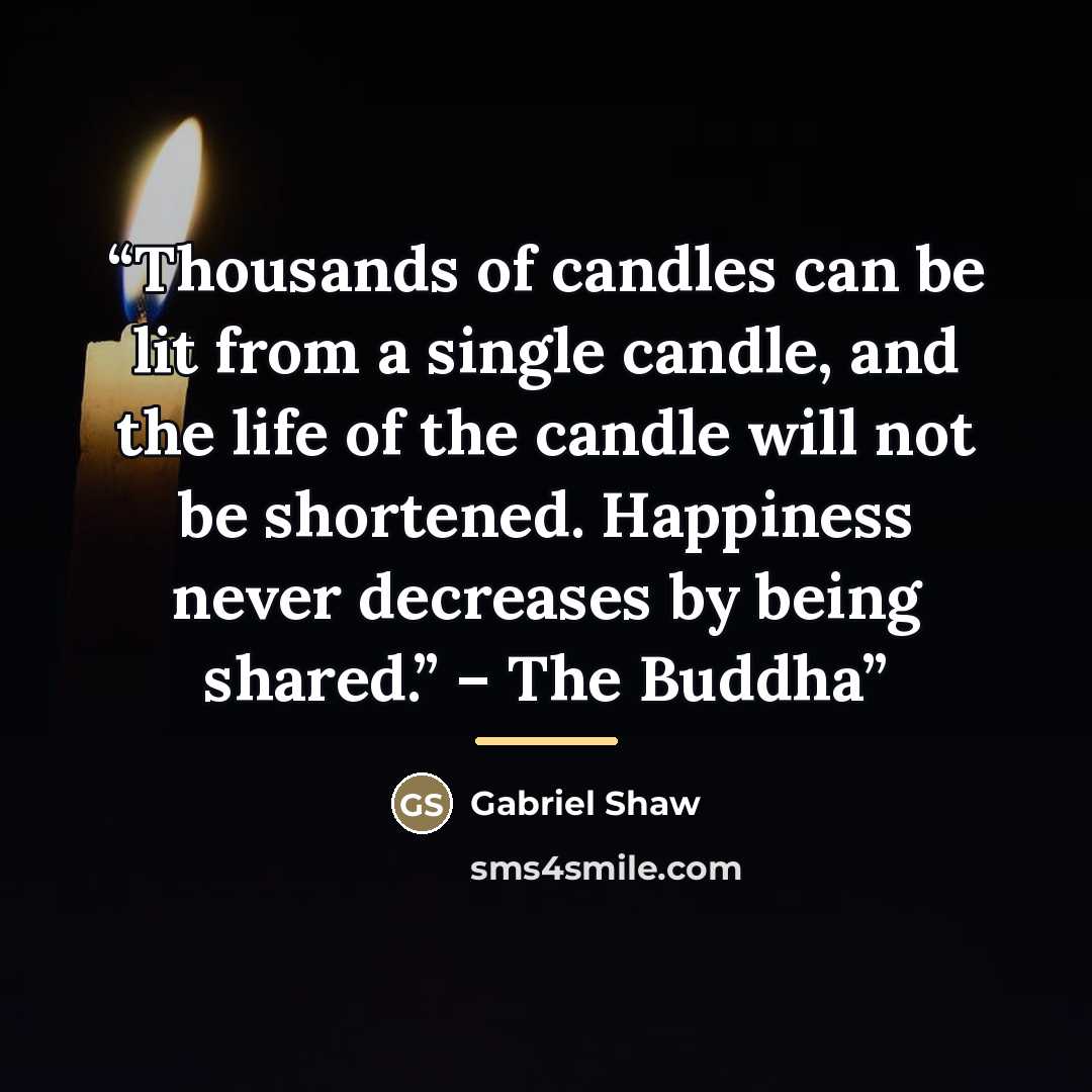 “Thousands of candles can be lit from a single candle, and the life of the candle will not be shortened. Happiness never decreases by being shared.” – The Buddha” quote by Gabriel Shaw