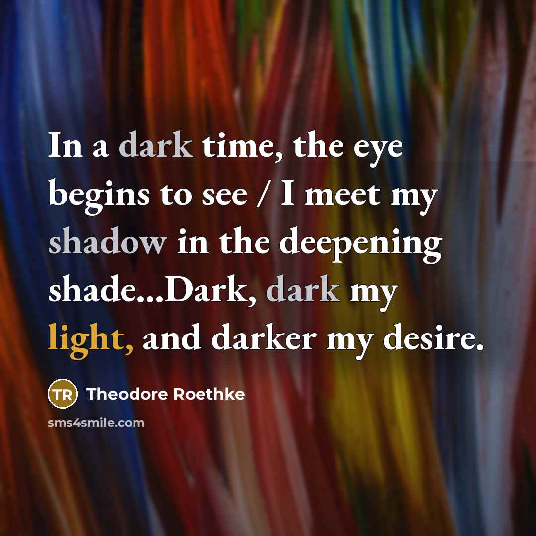 “In a dark time, the eye begins to see / I meet my shadow in the deepening shade...Dark, dark my light, and darker my desire.” quote by Theodore Roethke