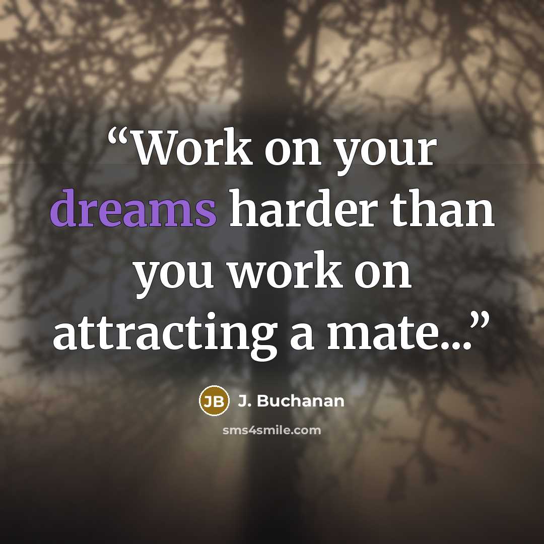 “Work on your dreams harder than you work on attracting a mate...” quote by J. Buchanan