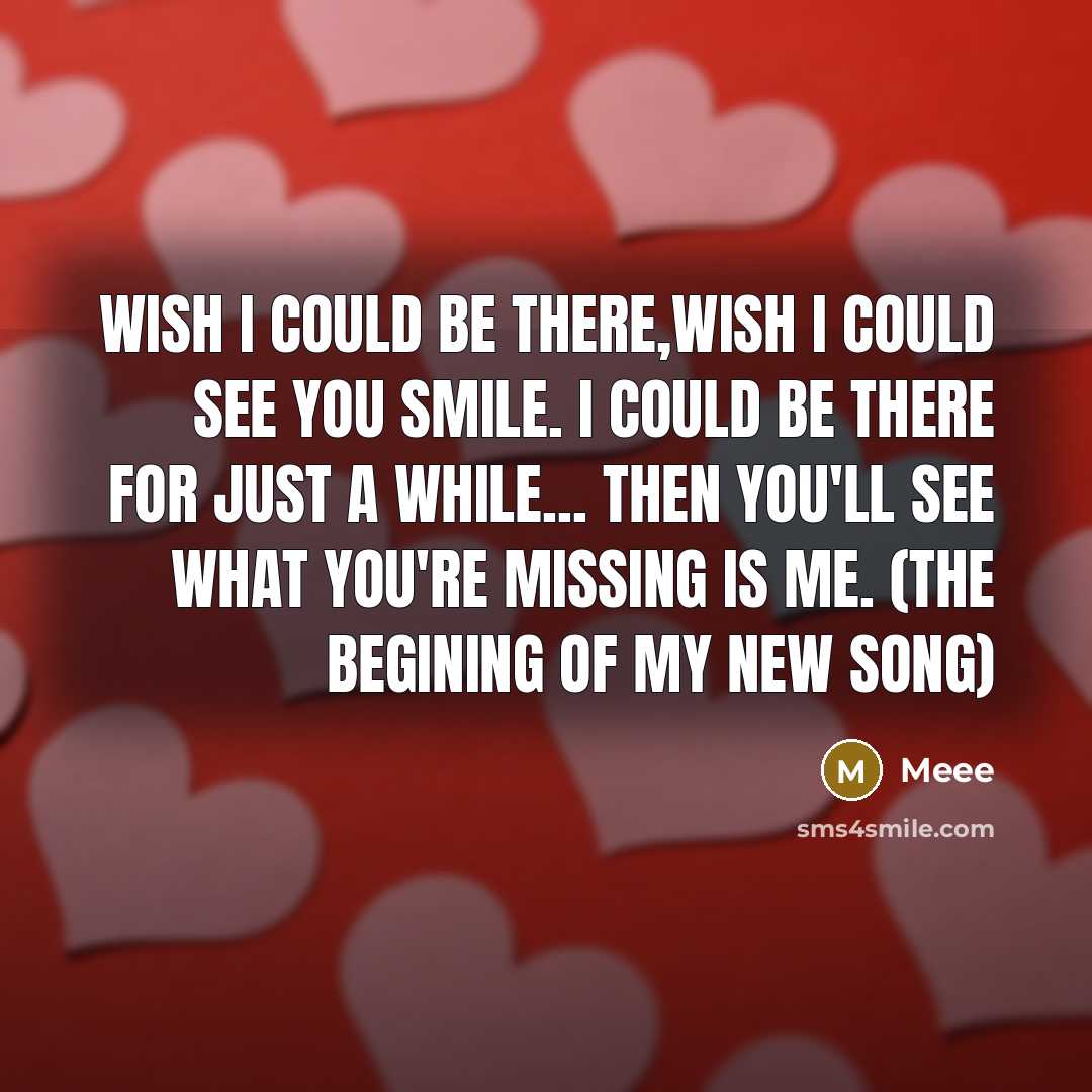 “Wish I could be there,wish I could see you smile. I could be there for just a while... then you'll see what you're missing is me. (the begining of my new song)” quote by MEEE
