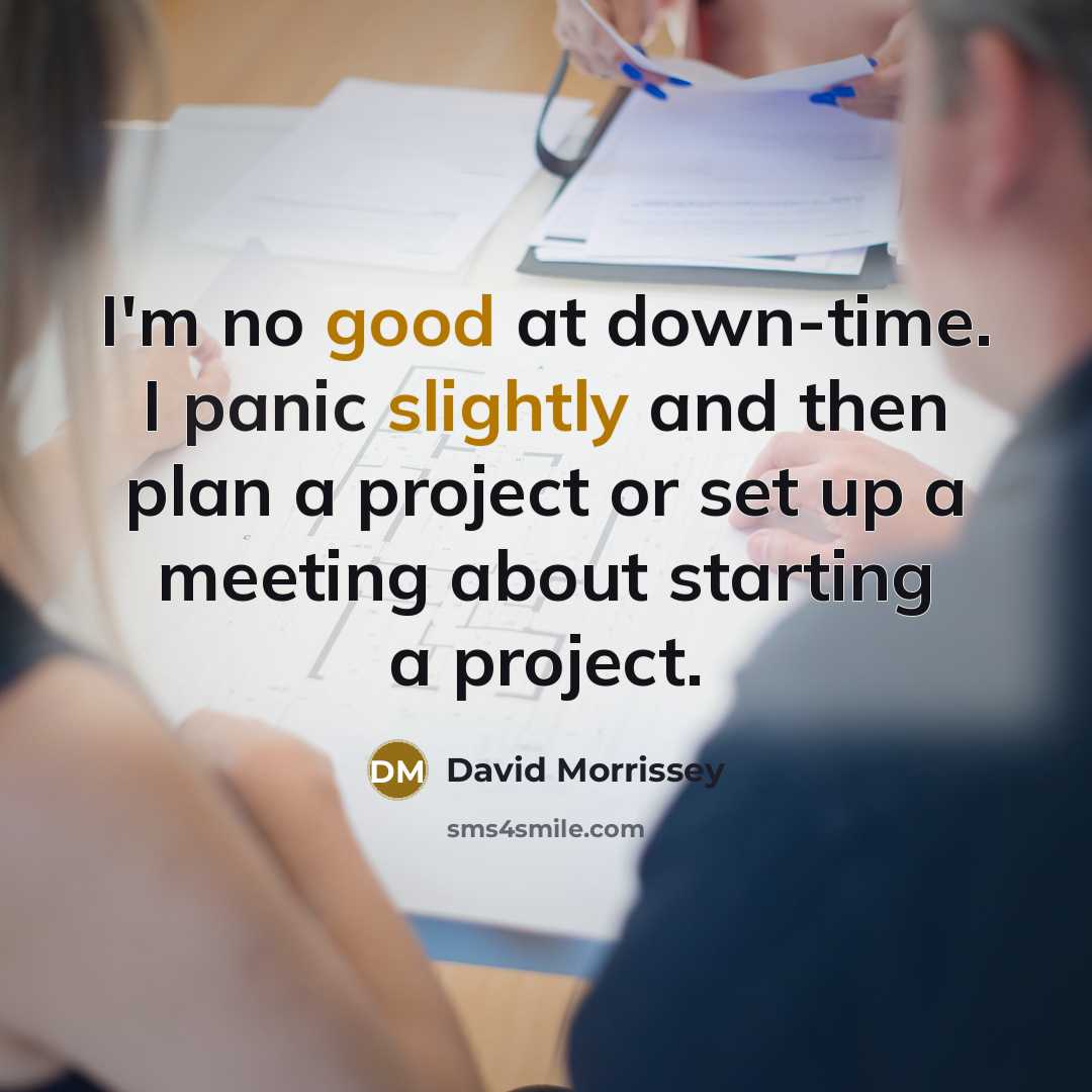 “I'm no good at down-time. I panic slightly and then plan a project or set up a meeting about starting a project.” quote by David Morrissey