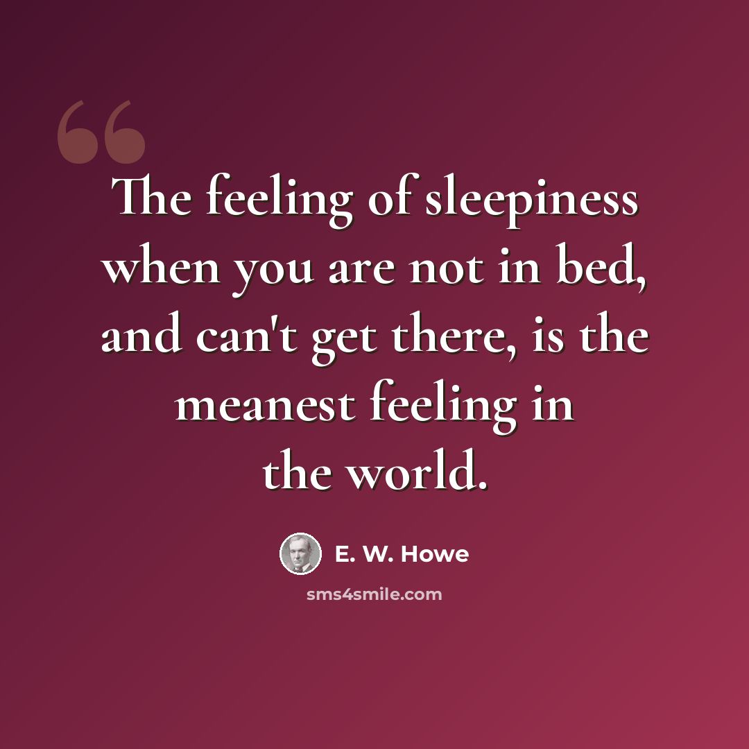 “The feeling of sleepiness when you are not in bed, and can't get there, is the meanest feeling in the world.” quote by E. W. Howe