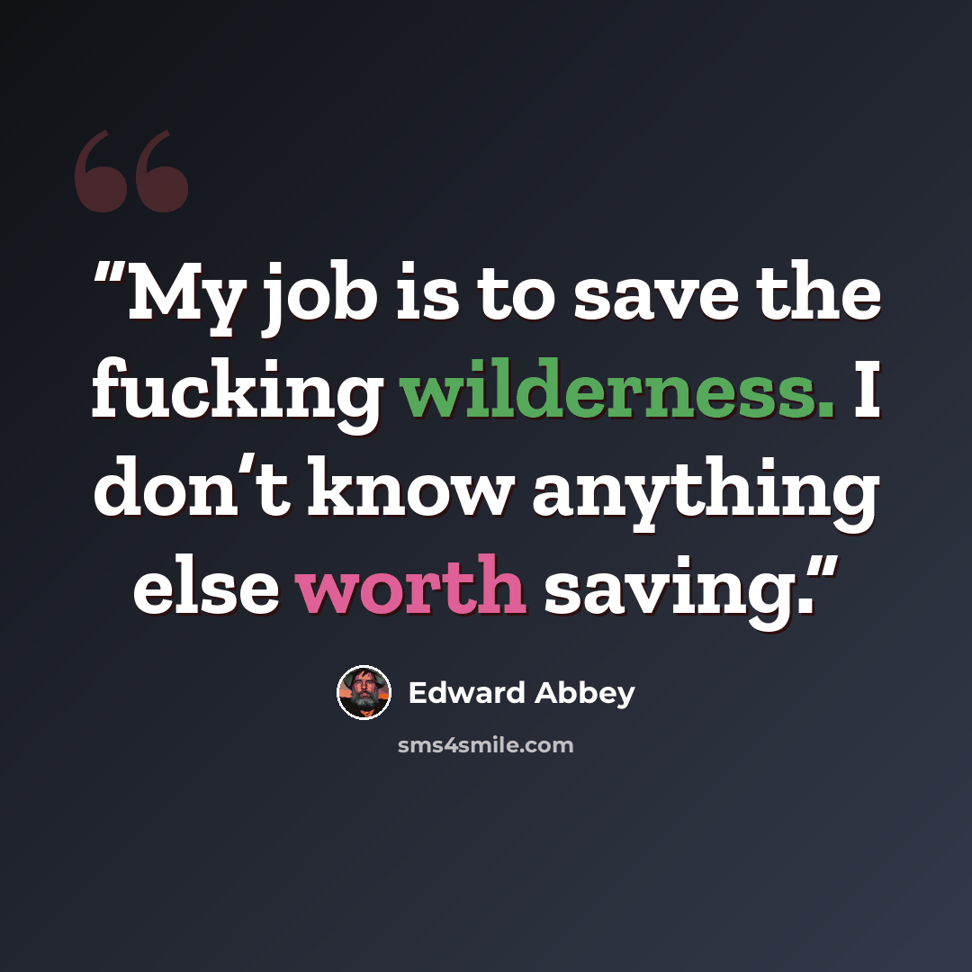 “My job is to save the fucking wilderness. I don’t know anything else worth saving.” quote by Edward Abbey