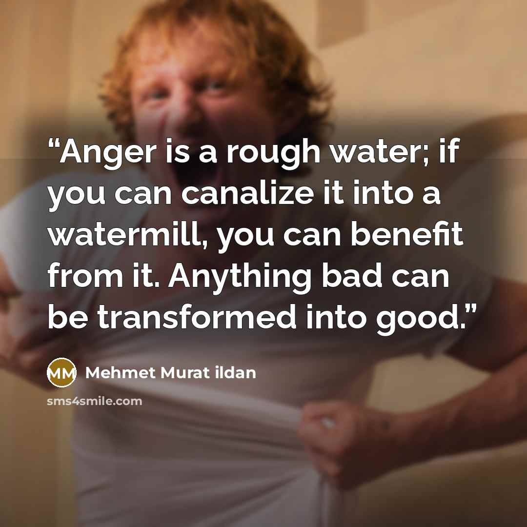 “Anger is a rough water; if you can canalize it into a watermill, you can benefit from it. Anything bad can be transformed into good.” quote by Mehmet Murat ildan