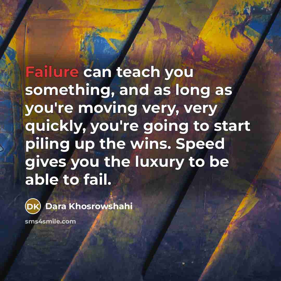 “Failure can teach you something, and as long as you're moving very, very quickly, you're going to start piling up the wins. Speed gives you the luxury to be able to fail.” quote by Dara Khosrowshahi