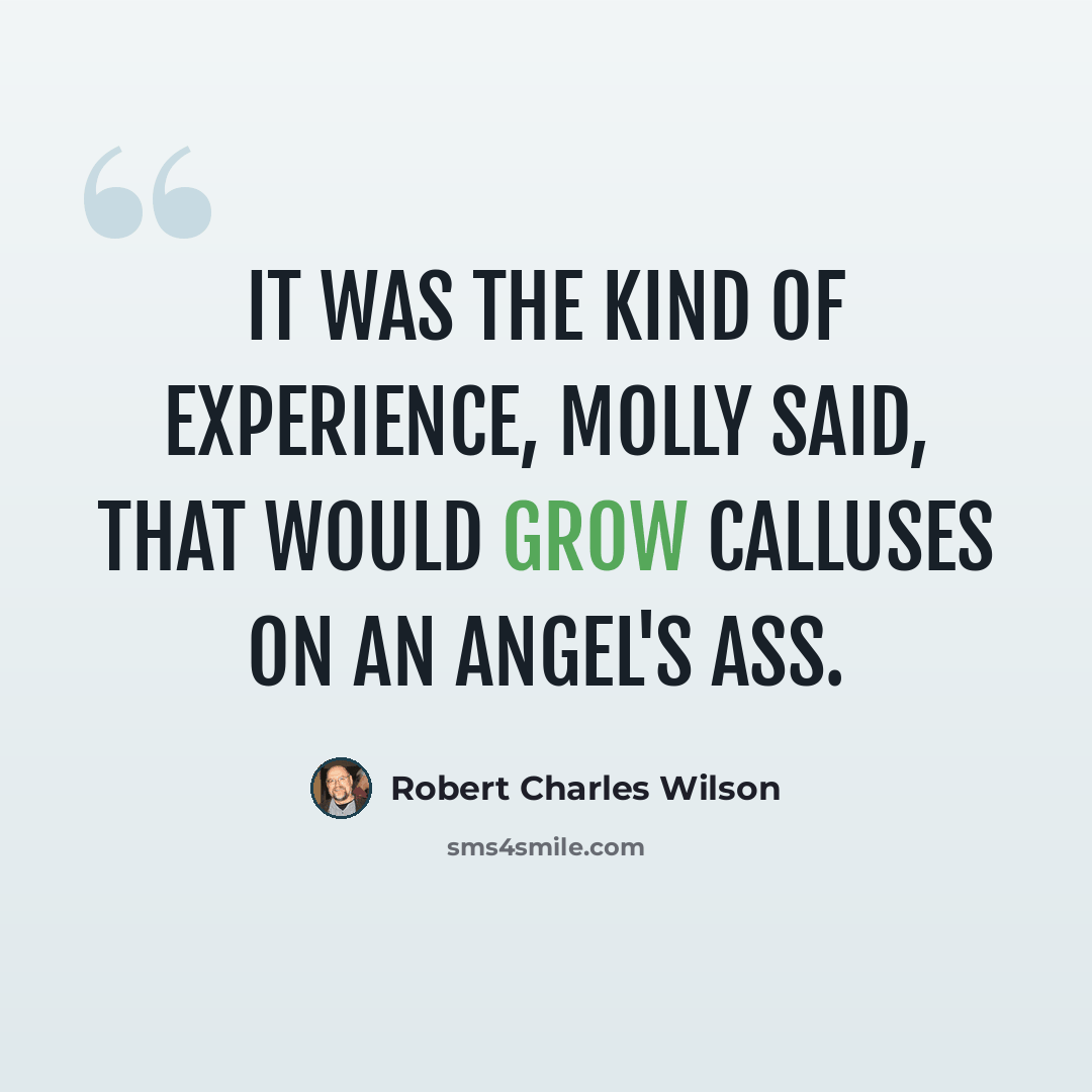 “It was the kind of experience, Molly said, that would grow calluses on an angel's ass.” quote by Robert Charles Wilson