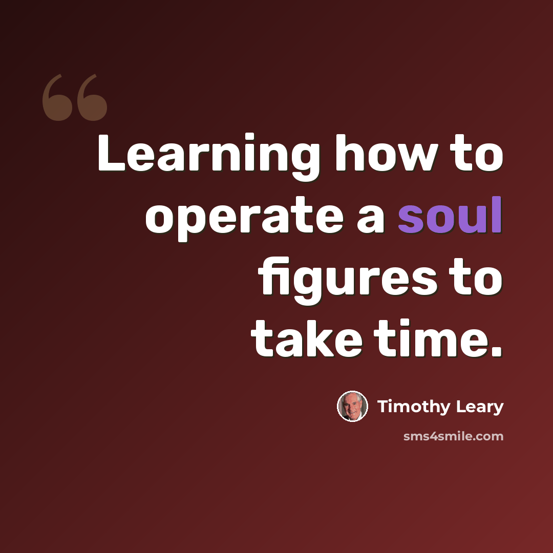 “Learning how to operate a soul figures to take time.” quote by Timothy Leary