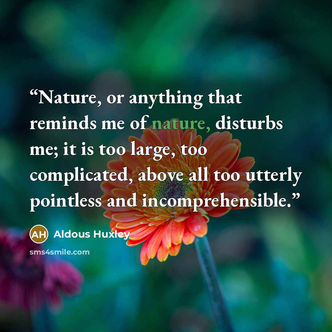 “Nature, or anything that reminds me of nature, disturbs me; it is too large, too complicated, above all too utterly pointless and incomprehensible.” quote by Aldous Huxley