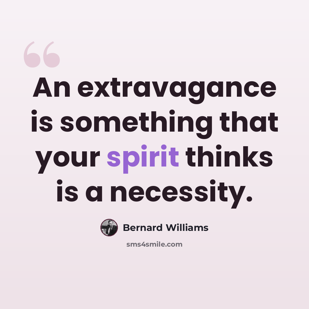 “An extravagance is something that your spirit thinks is a necessity.” quote by Bernard Williams