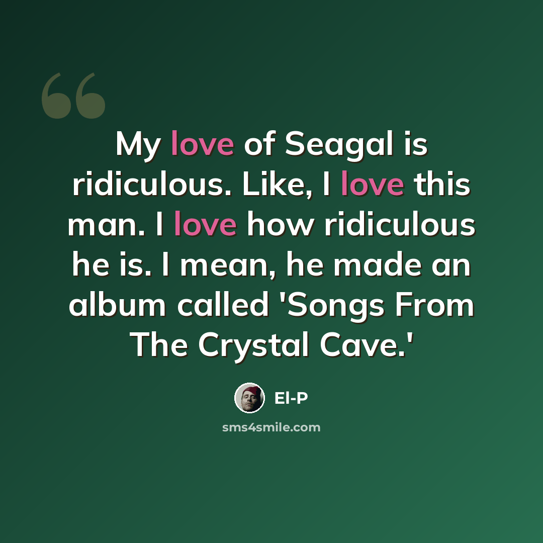 “My love of Seagal is ridiculous. Like, I love this man. I love how ridiculous he is. I mean, he made an album called 'Songs From The Crystal Cave.'” quote by El-P