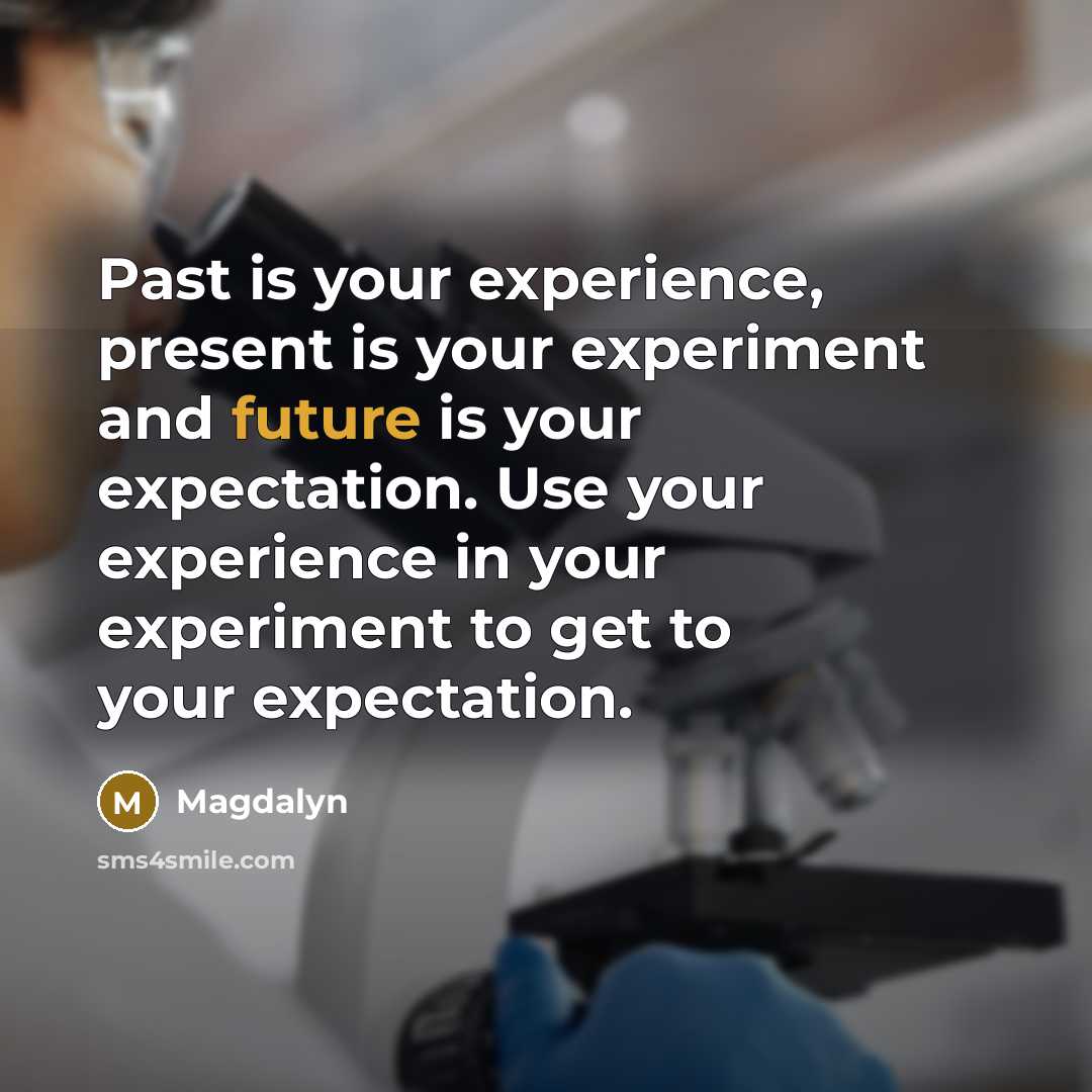 “Past is your experience, present is your experiment and future is your expectation. Use your experience in your experiment to get to your expectation.” quote by Magdalyn