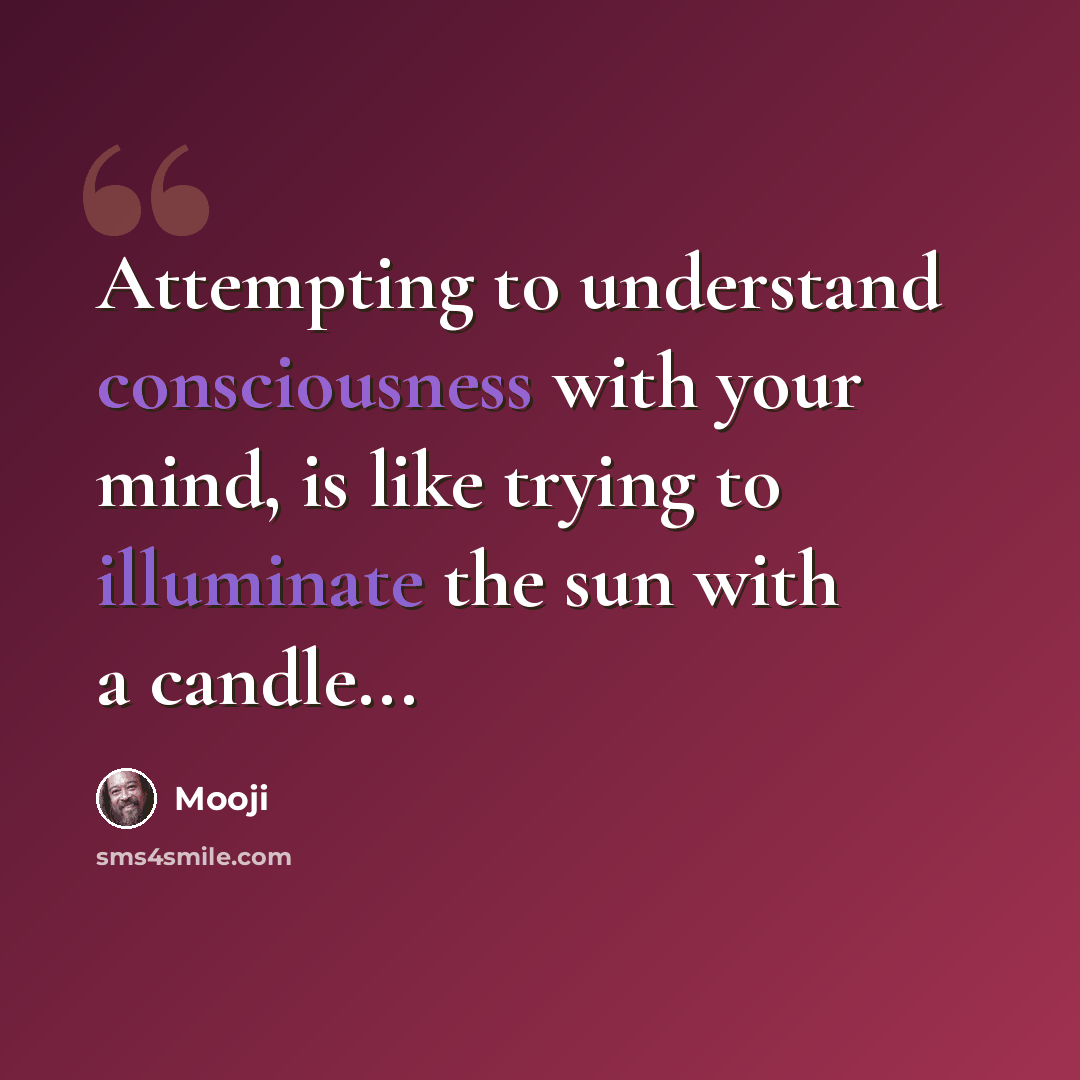 “Attempting to understand consciousness with your mind, is like trying to illuminate the sun with a candle...” quote by Mooji