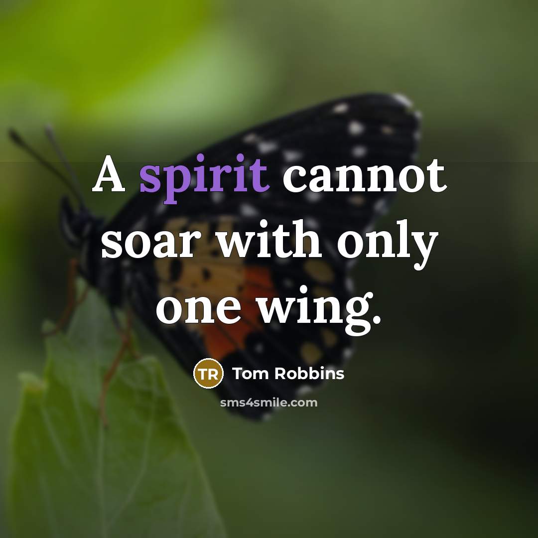 “A spirit cannot soar with only one wing.” quote by Tom Robbins