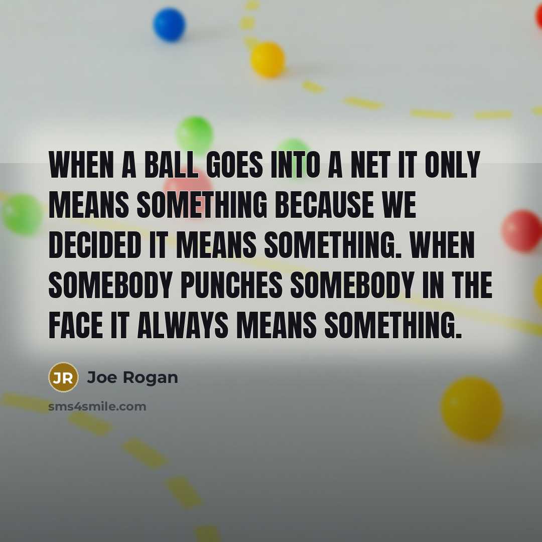 “When a ball goes into a net it only means something because we decided it means something. When somebody punches somebody in the face it always means something.” quote by Joe Rogan