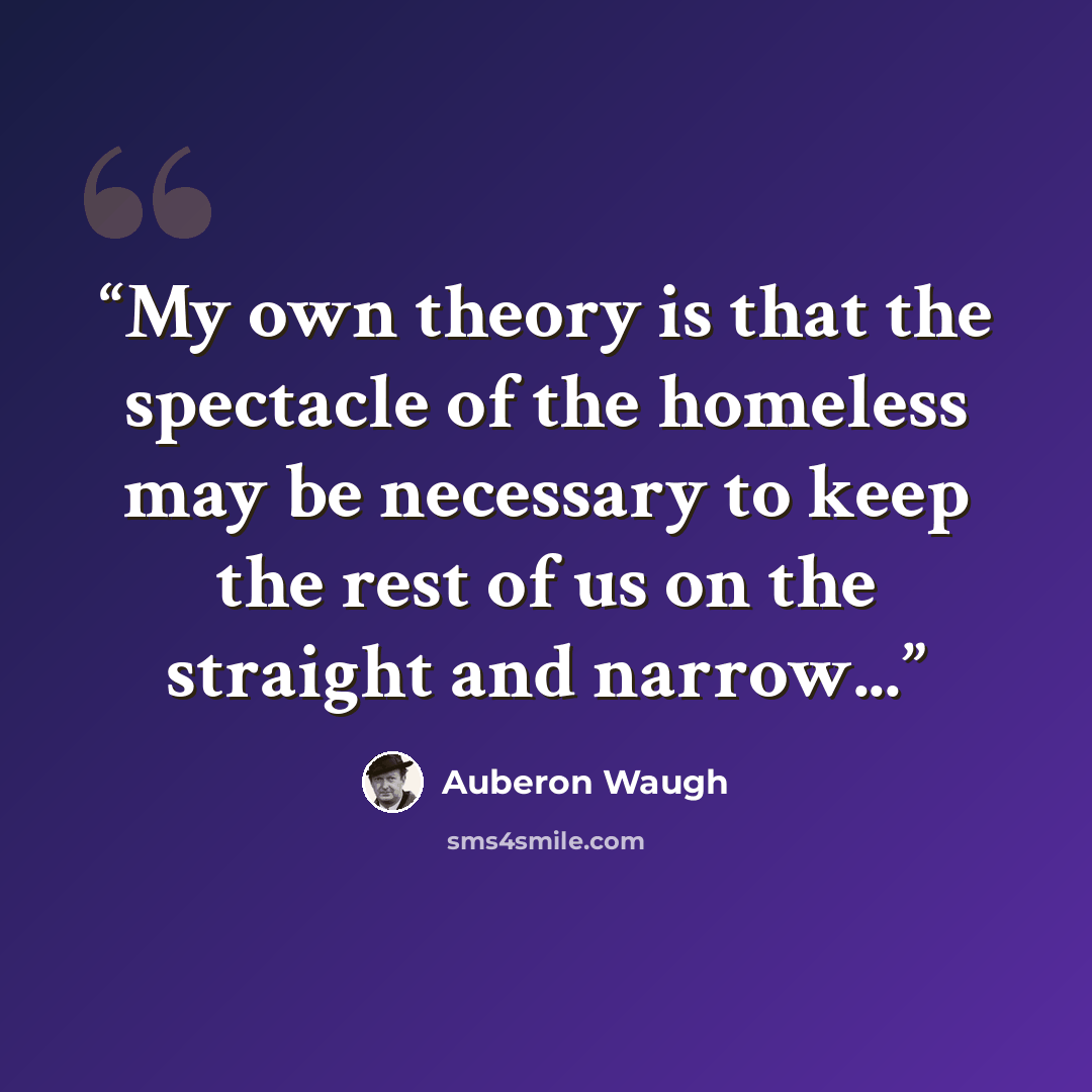 “My own theory is that the spectacle of the homeless may be necessary to keep the rest of us on the straight and narrow...” quote by Auberon Waugh