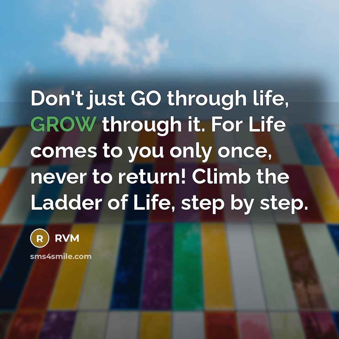 “Don't just GO through life, GROW through it. For Life comes to you only once, never to return! Climb the Ladder of Life, step by step.” quote by RVM