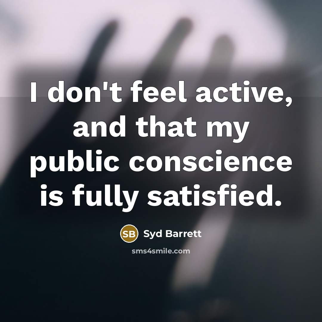 “I don't feel active, and that my public conscience is fully satisfied.” quote by Syd Barrett