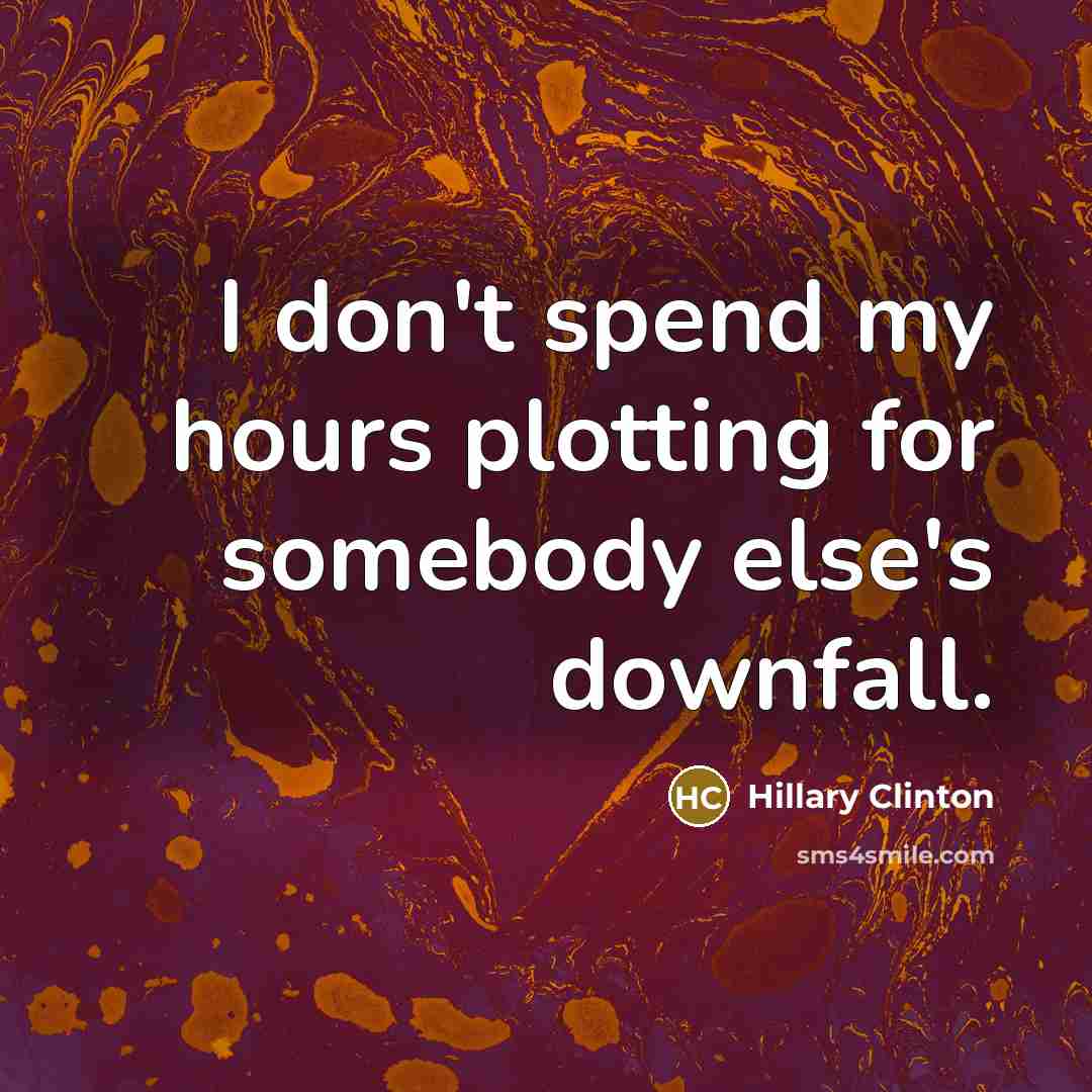“I don't spend my hours plotting for somebody else's downfall.” quote by Hillary Clinton