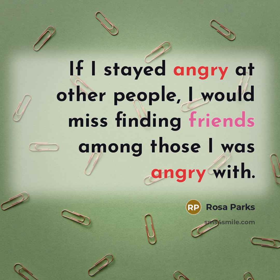 “If I stayed angry at other people, I would miss finding friends among those I was angry with.” quote by Rosa Parks