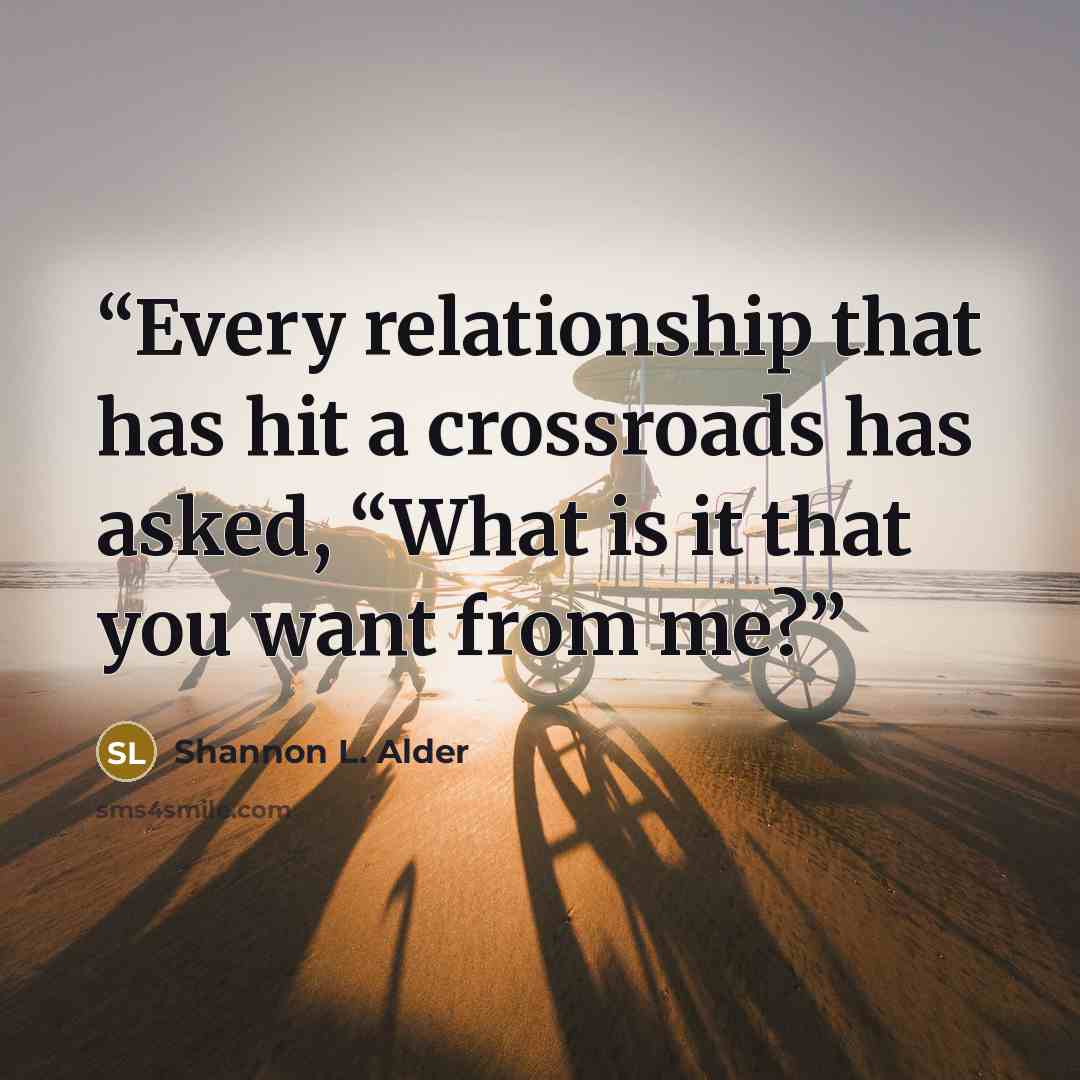 “Every relationship that has hit a crossroads has asked, “What is it that you want from me?” quote by Shannon L. Alder