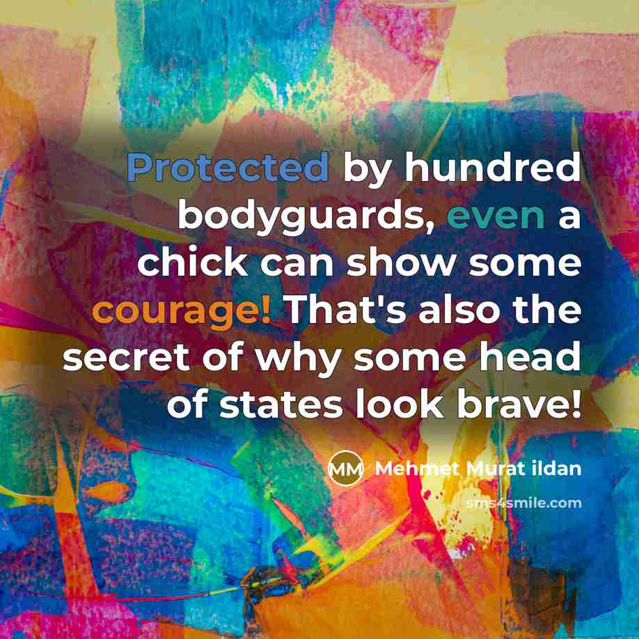 “Protected by hundred bodyguards, even a chick can show some courage! That's also the secret of why some head of states look brave!” quote by Mehmet Murat Ildan