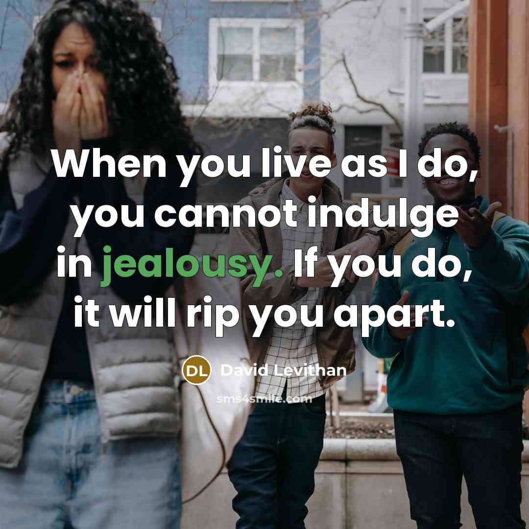 “When you live as I do, you cannot indulge in jealousy. If you do, it will rip you apart.” quote by David Levithan