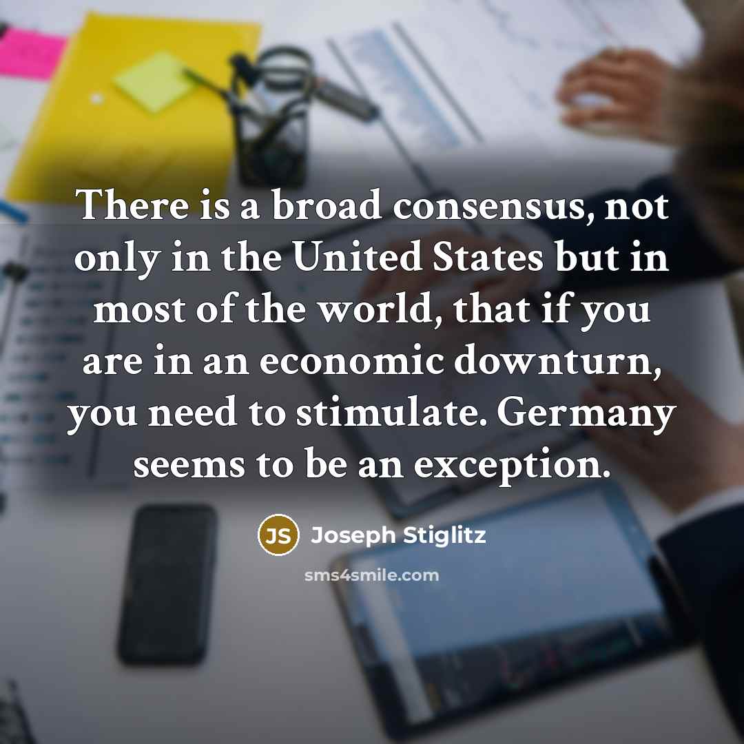 “There is a broad consensus, not only in the United States but in most of the world, that if you are in an economic downturn, you need to stimulate. Germany seems to be an exception.” quote by Joseph Stiglitz