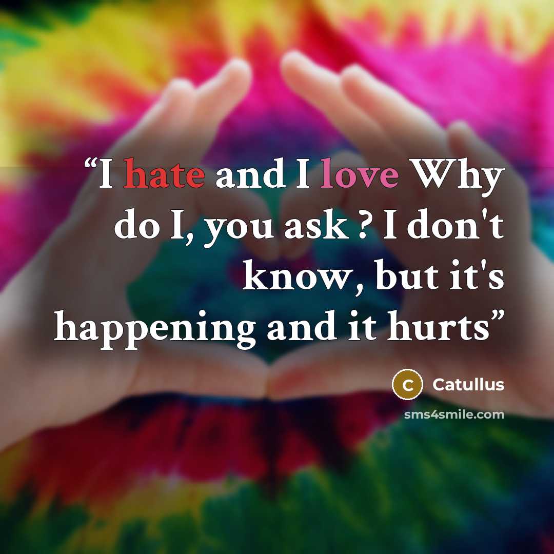 “I hate and I love Why do I, you ask ? I don't know, but it's happening and it hurts” quote by Catullus