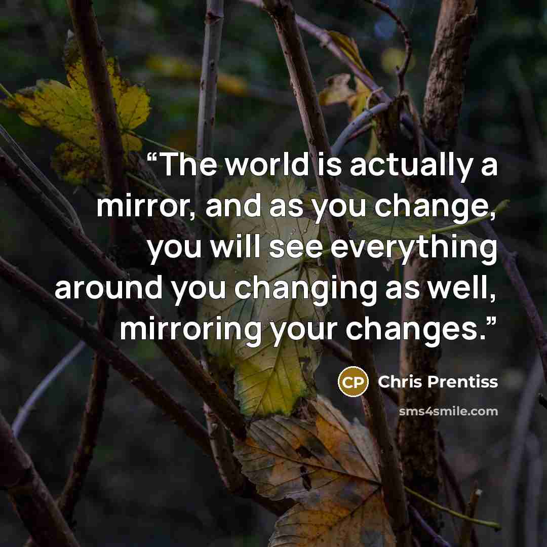 “The world is actually a mirror, and as you change, you will see everything around you changing as well, mirroring your changes.” quote by Chris Prentiss