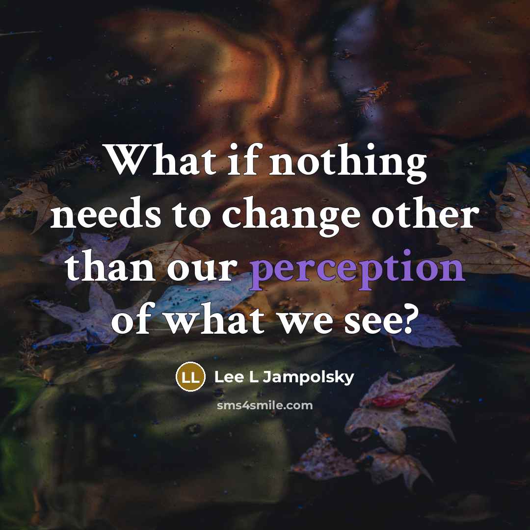 “What if nothing needs to change other than our perception of what we see?” quote by Lee L Jampolsky