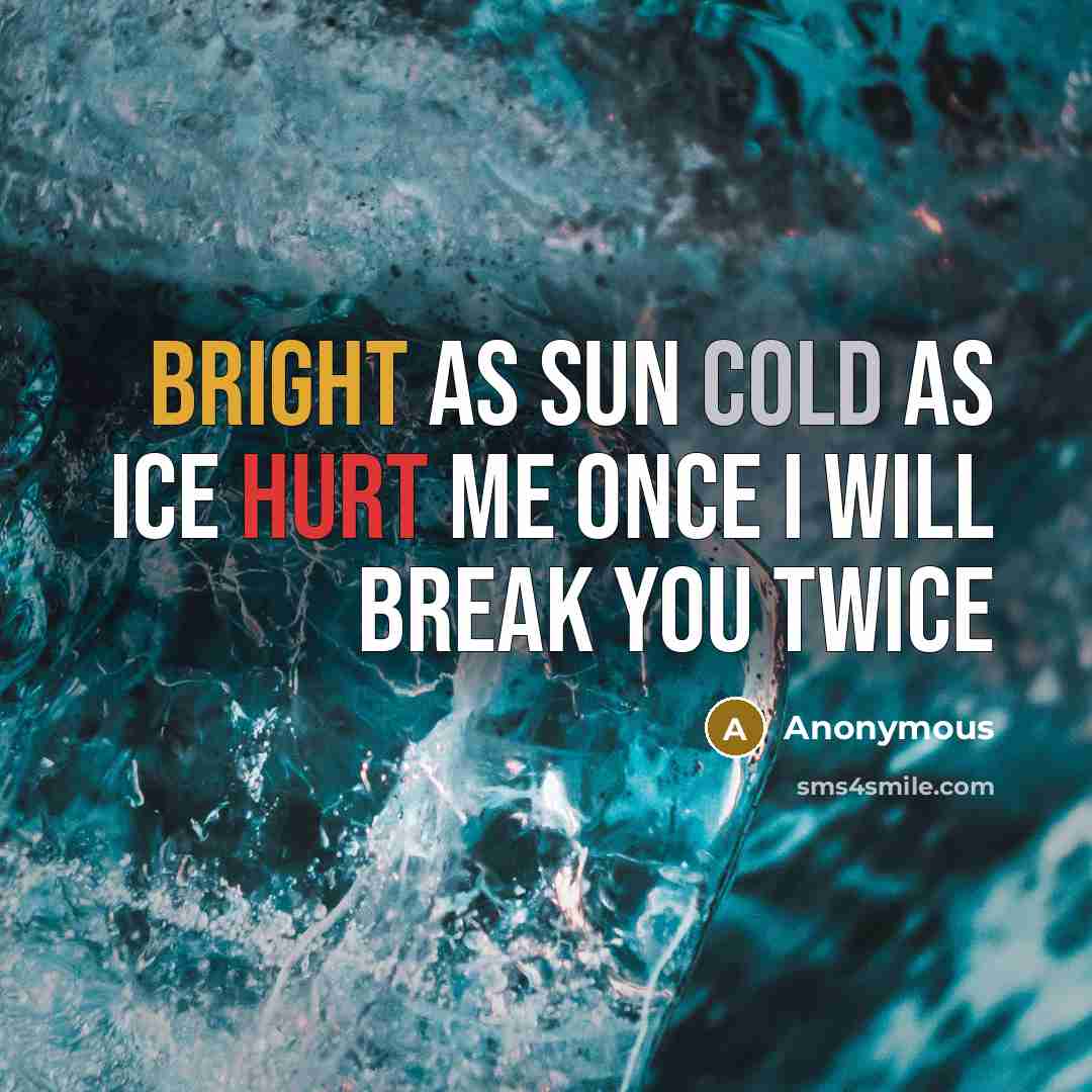 “Bright as sun cold as ice hurt me once i will break you twice” quote by Anonymous
