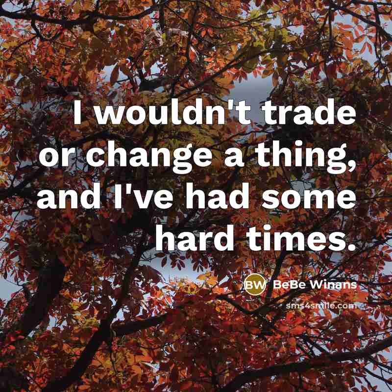 “I wouldn't trade or change a thing, and I've had some hard times.” quote by BeBe Winans