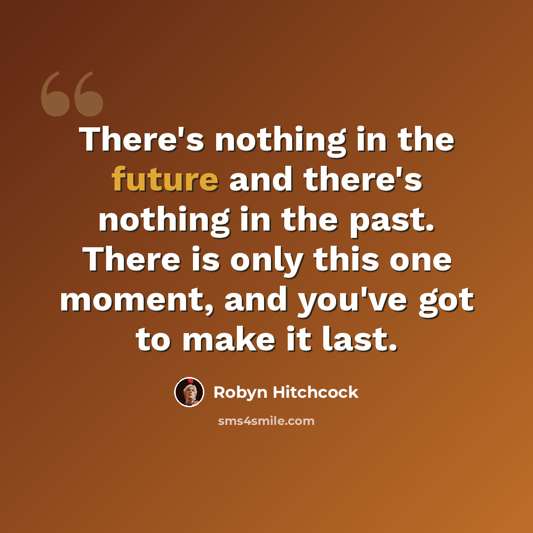 “There's nothing in the future and there's nothing in the past. There is only this one moment, and you've got to make it last.” quote by Robyn Hitchcock