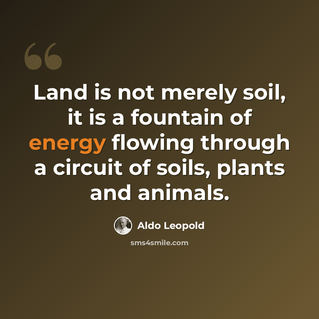“Land is not merely soil, it is a fountain of energy flowing through a circuit of soils, plants and animals.” quote by Aldo Leopold