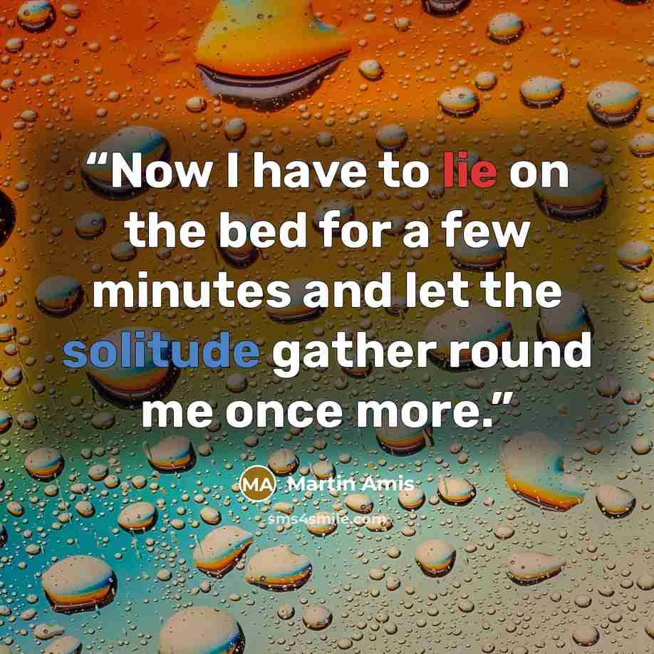 “Now I have to lie on the bed for a few minutes and let the solitude gather round me once more.” quote by Martin Amis