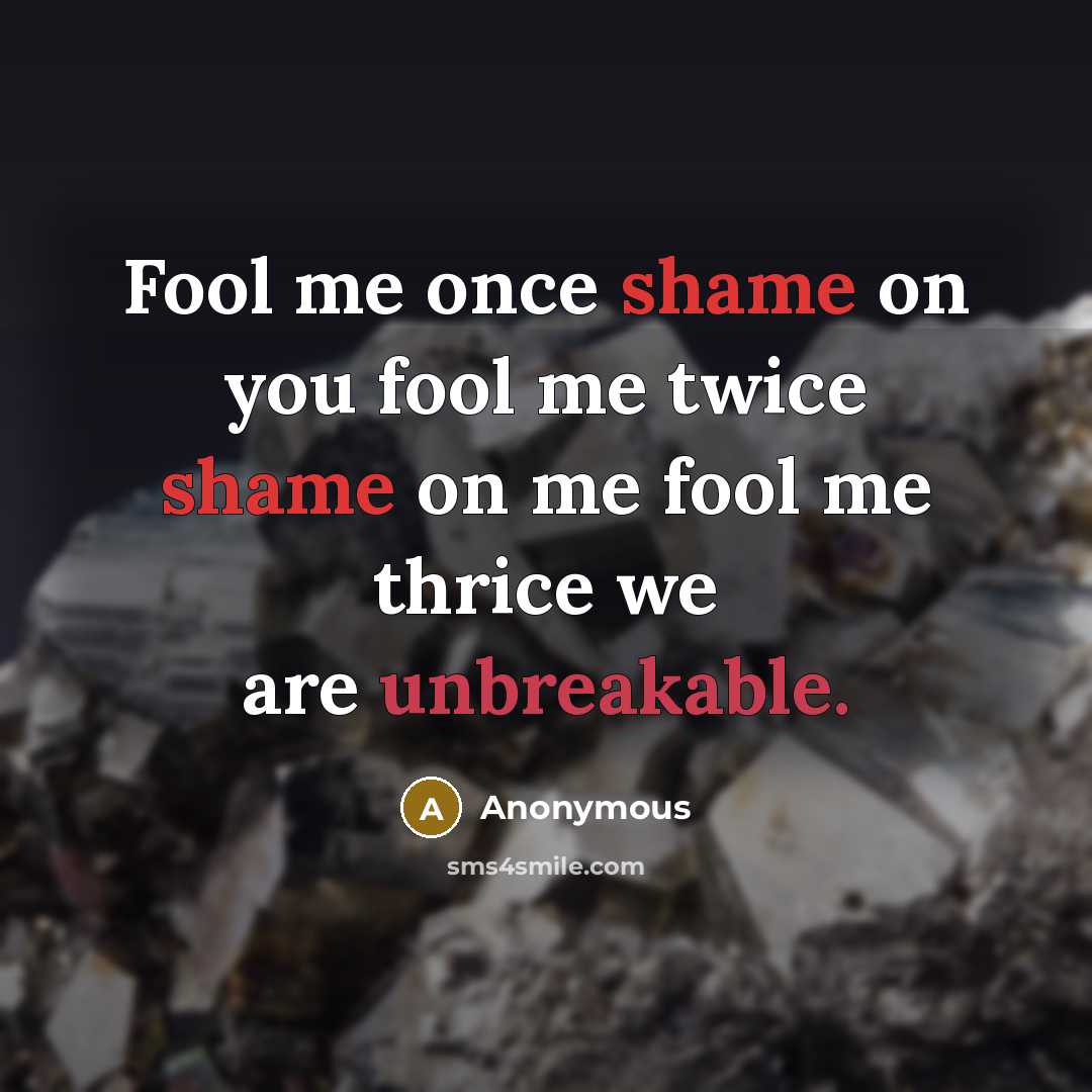 “Fool me once shame on you fool me twice shame on me fool me thrice we are unbreakable.” quote by Anonymous