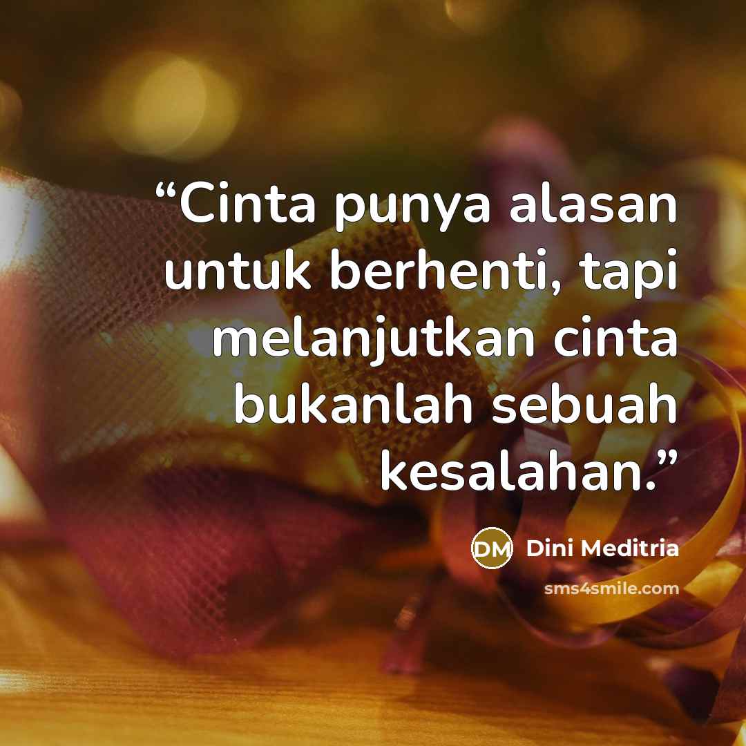 “Cinta punya alasan untuk berhenti, tapi melanjutkan cinta bukanlah sebuah kesalahan.” quote by Dini Meditria