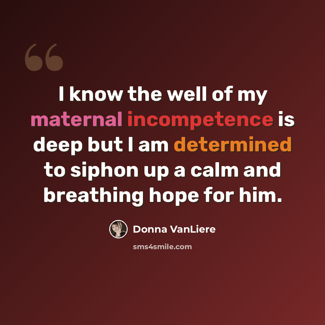 “I know the well of my maternal incompetence is deep but I am determined to siphon up a calm and breathing hope for him.” quote by Donna VanLiere