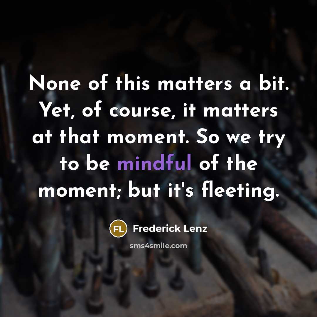 “None of this matters a bit. Yet, of course, it matters at that moment. So we try to be mindful of the moment; but it's fleeting.” quote by Frederick Lenz