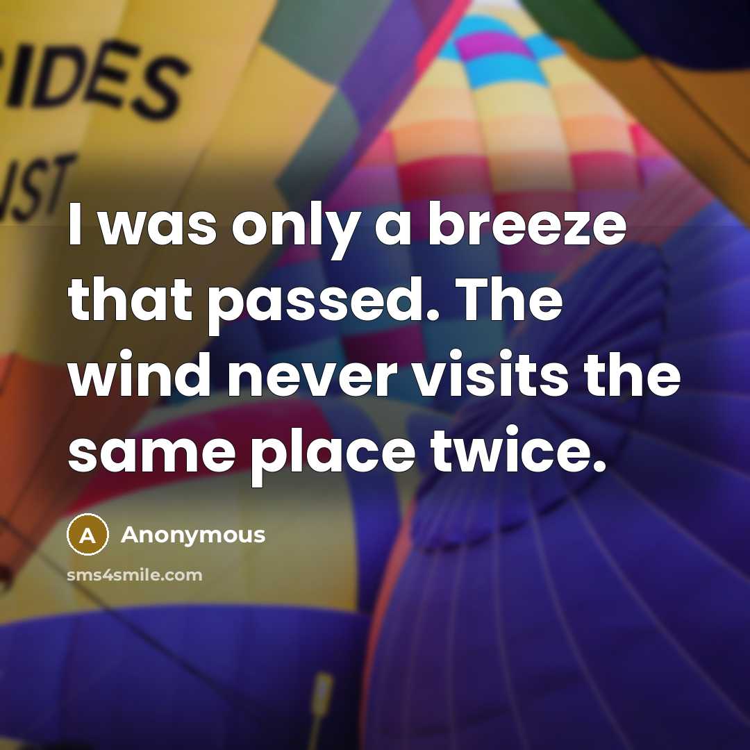 “I was only a breeze that passed. The wind never visits the same place twice.” quote by Anonymous