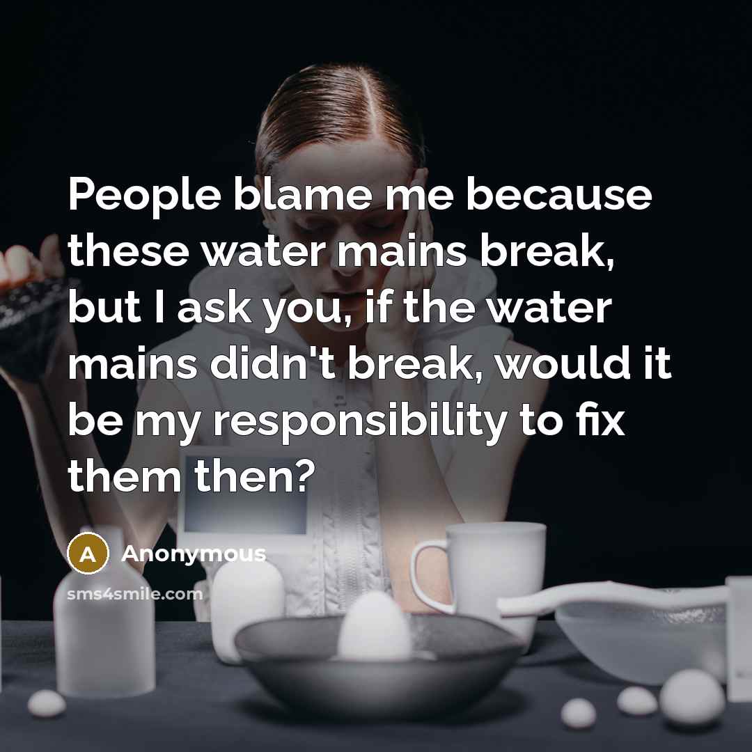 “People blame me because these water mains break, but I ask you, if the water mains didn't break, would it be my responsibility to fix them then?” quote by Anonymous