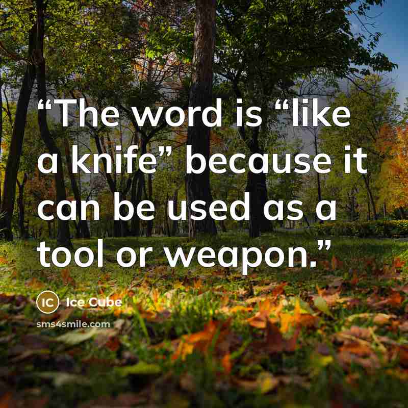 “The word is “like a knife” because it can be used as a tool or weapon.” quote by Ice Cube