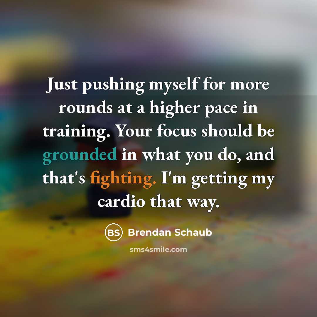“Just pushing myself for more rounds at a higher pace in training. Your focus should be grounded in what you do, and that's fighting. I'm getting my cardio that way.” quote by Brendan Schaub