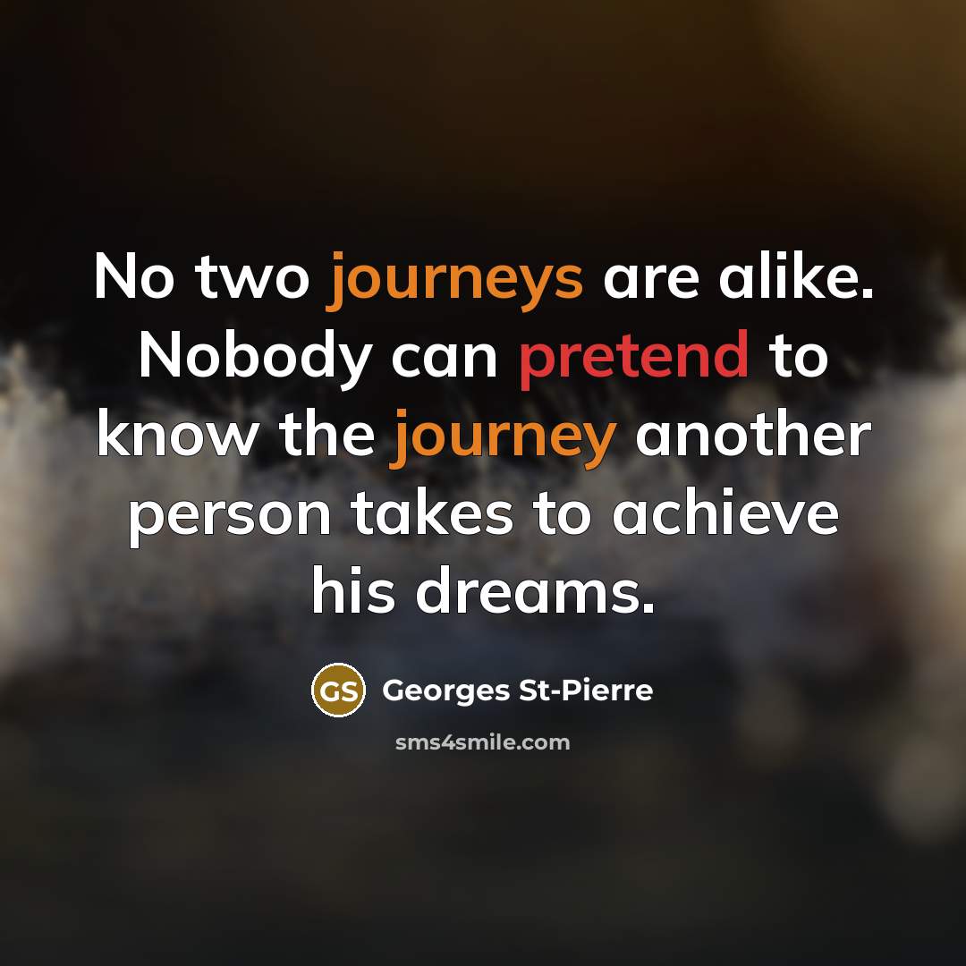 “No two journeys are alike. Nobody can pretend to know the journey another person takes to achieve his dreams.” quote by Georges St-Pierre