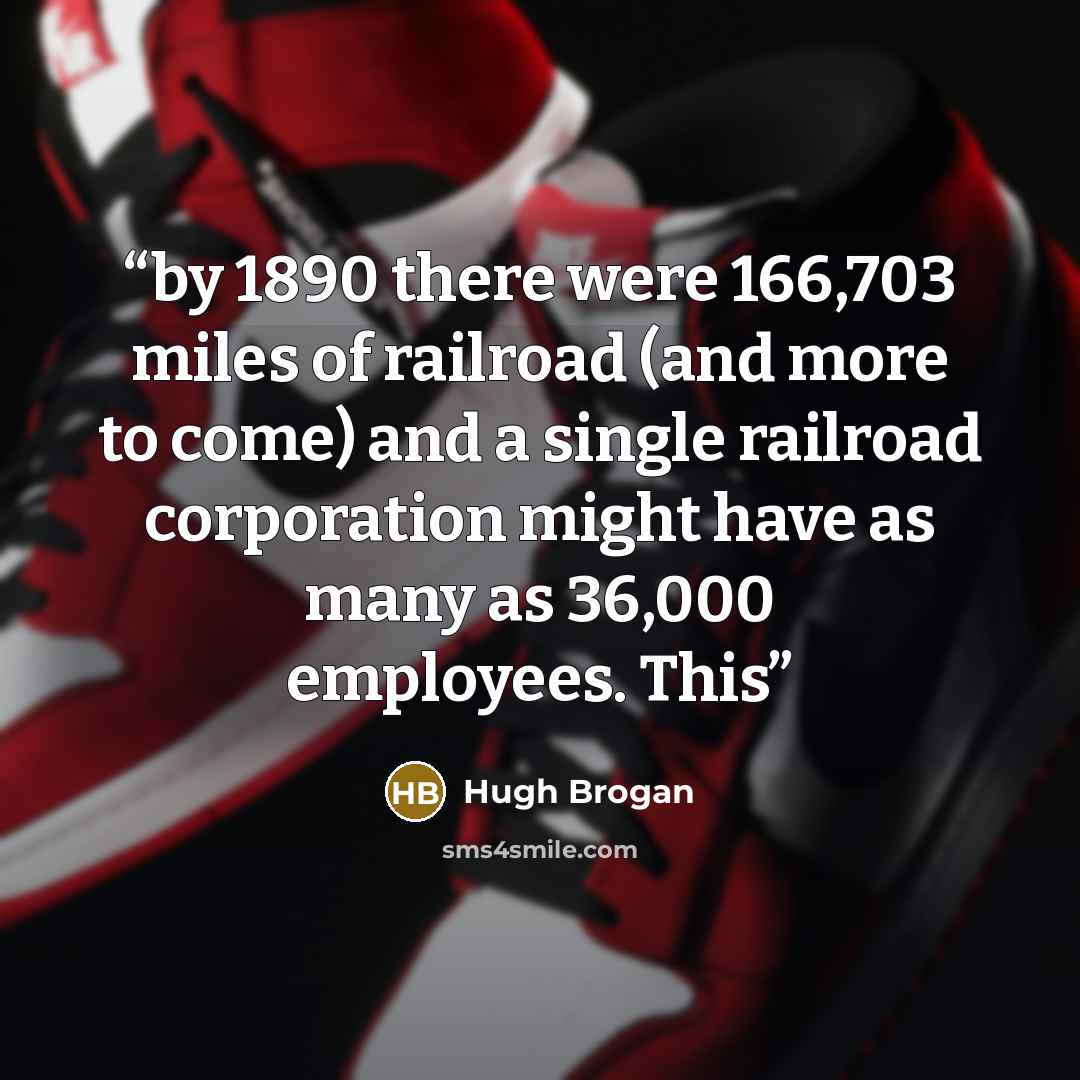 “by 1890 there were 166,703 miles of railroad (and more to come) and a single railroad corporation might have as many as 36,000 employees. This” quote by Hugh Brogan